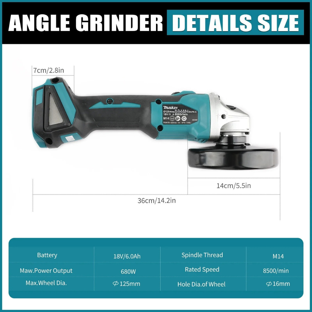 Makita DGA404 125mm/100mm Brus - Brushless Angle Grinder Battery Powered 评论和价格